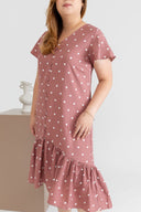 Asymmetrical Frills Midi Dress (Pink Polka Dots)