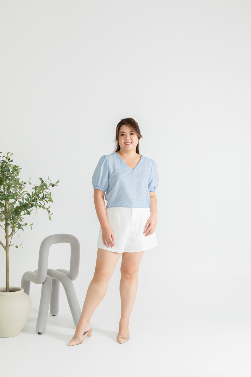 V-neck Textured Top (Light Blue)