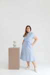 Stripes Front Button Midi Shirt Dress (Blue)