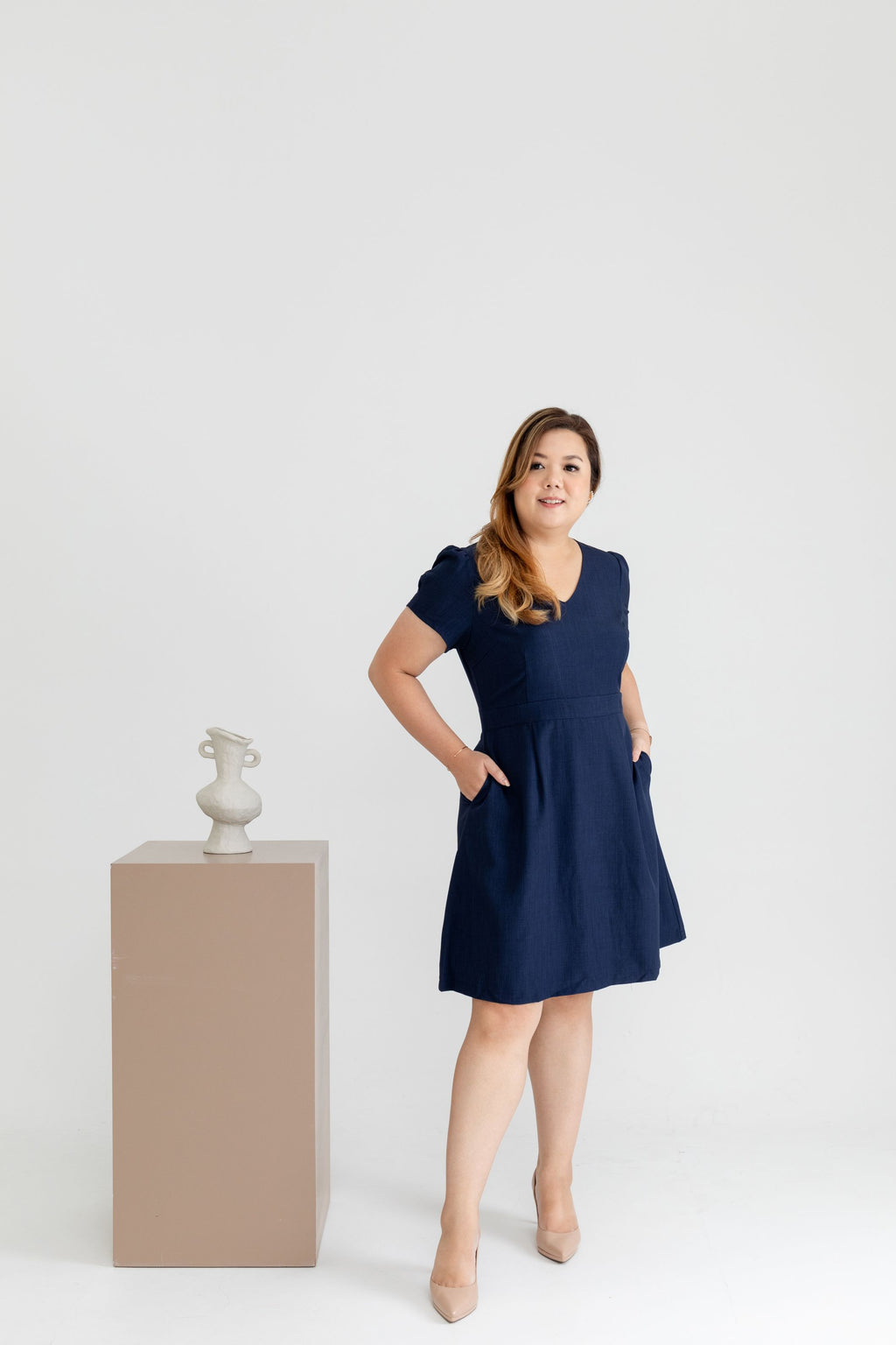 Classic Fit & Flare Work Dress (Navy)