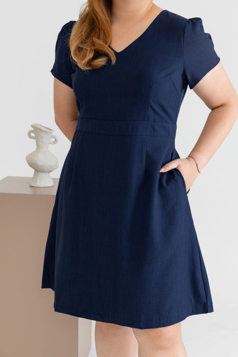 Classic Fit & Flare Work Dress (Navy)
