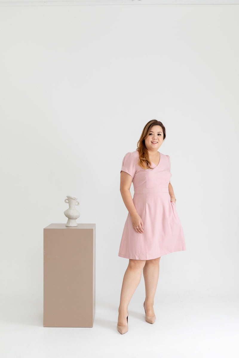 Classic Fit & Flare Work Dress (Pink)