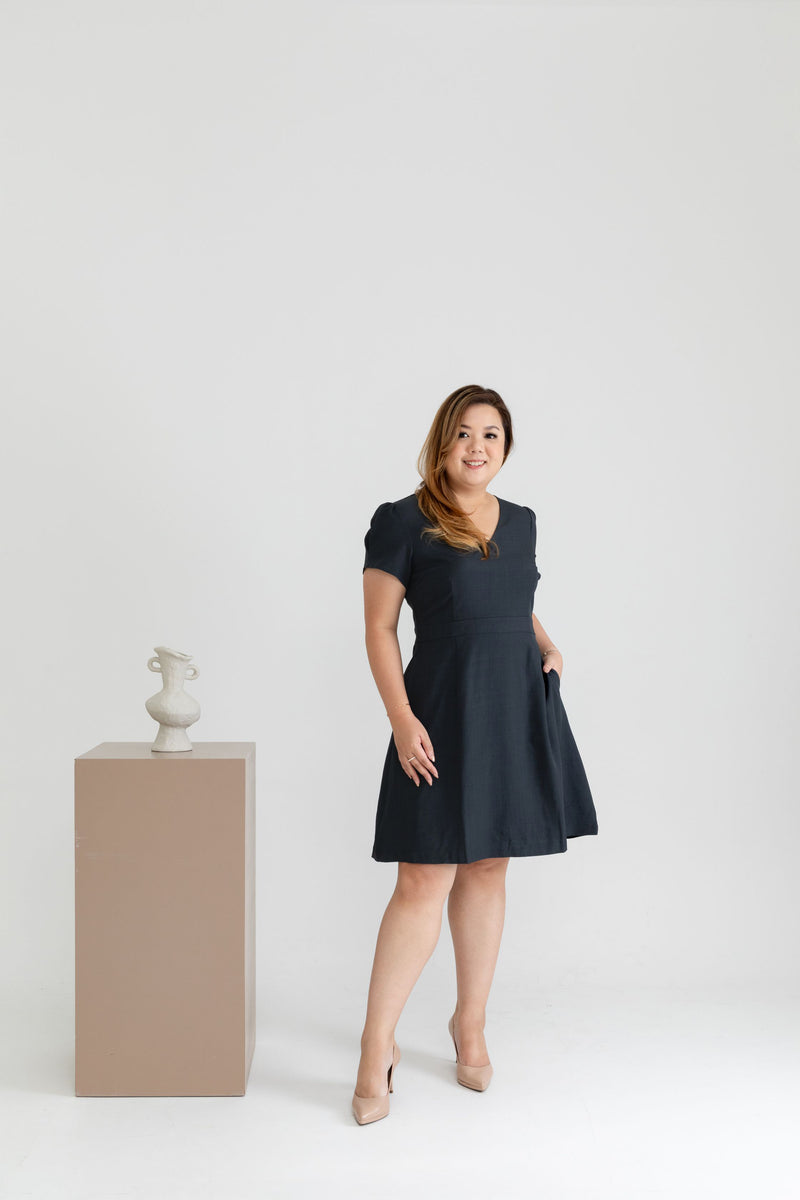 Classic Fit & Flare Work Dress (Charcoal Grey)