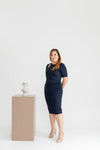Ruched Double Knit Dress (Navy)