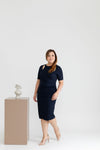 Ruched Double Knit Dress (Navy)