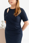 Ruched Double Knit Dress (Navy)