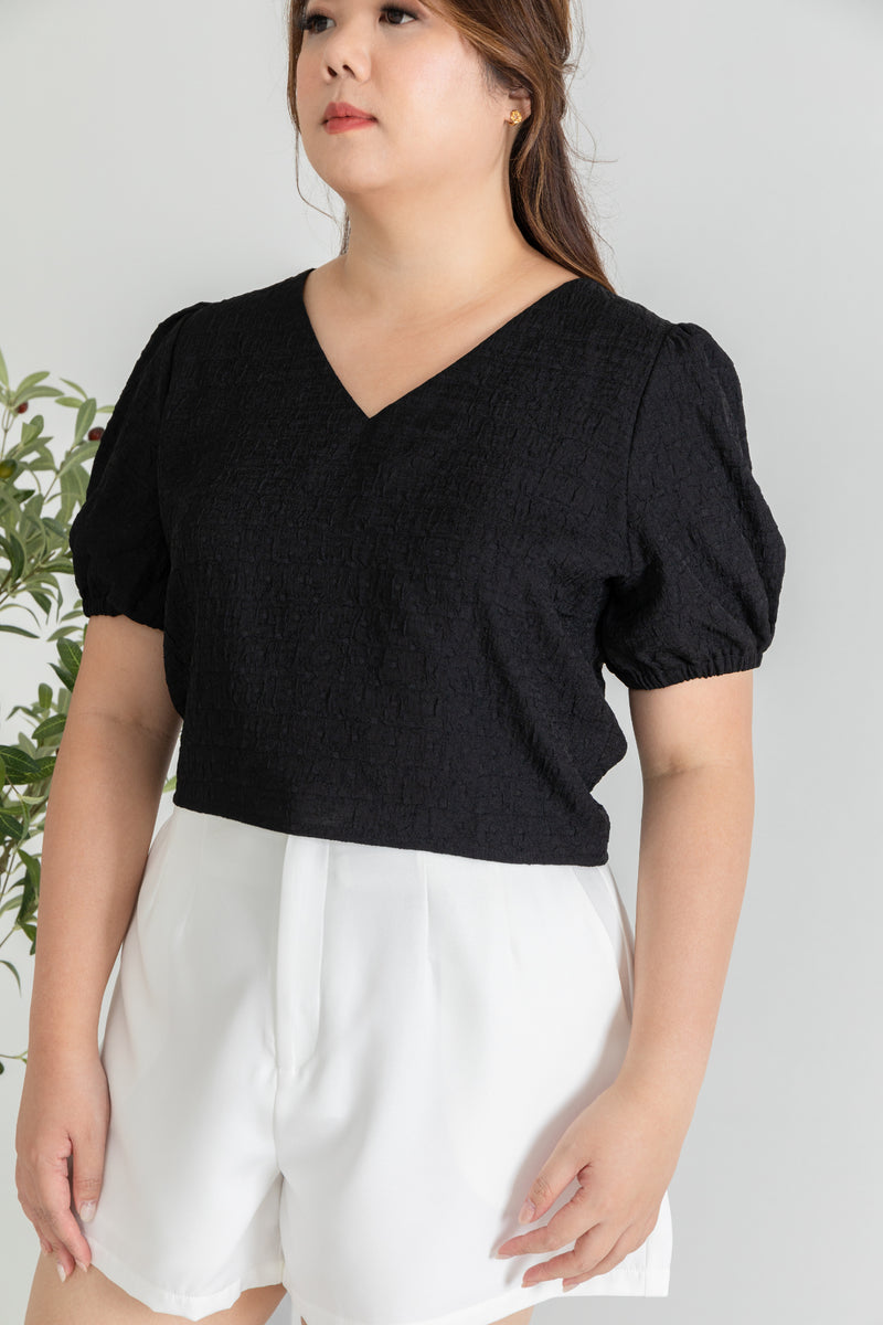 V-neck Textured Top (Black)