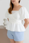 Textured Smocked-back Peplum Top (White)