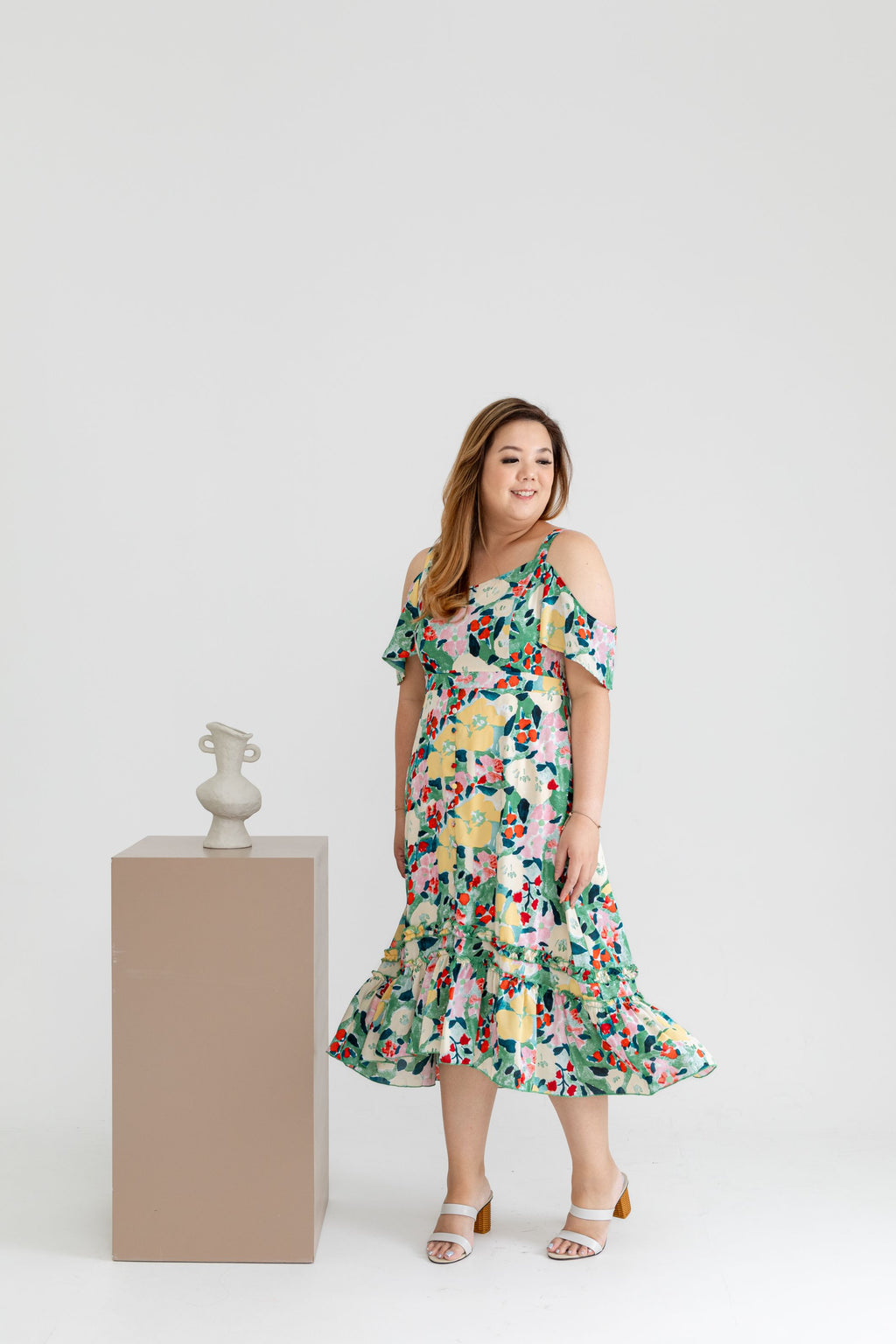 Ruffles Hem Chiffon Midi Dress (Emerald)