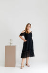 Ruffles Hem Chiffon Midi Dress (Black on Black Embroidery)