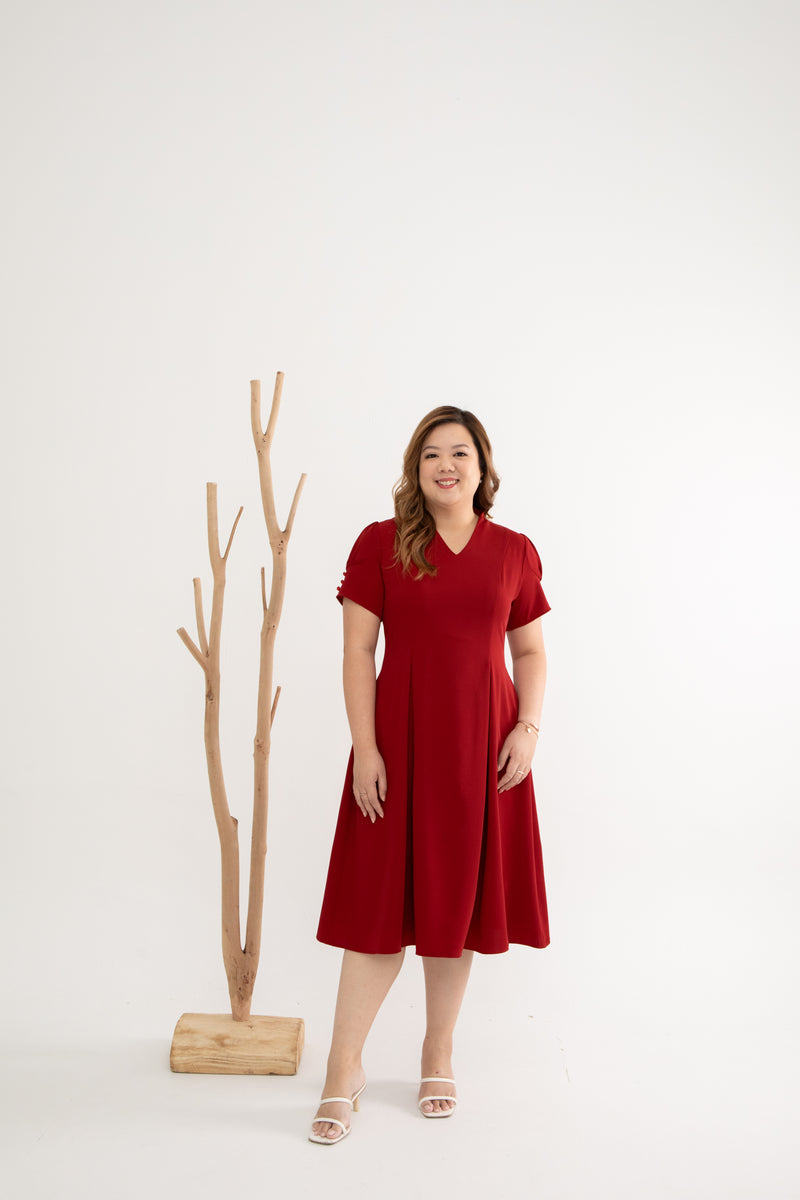 Sophisticate Twirl Skater Dress (Crimson Maroon)