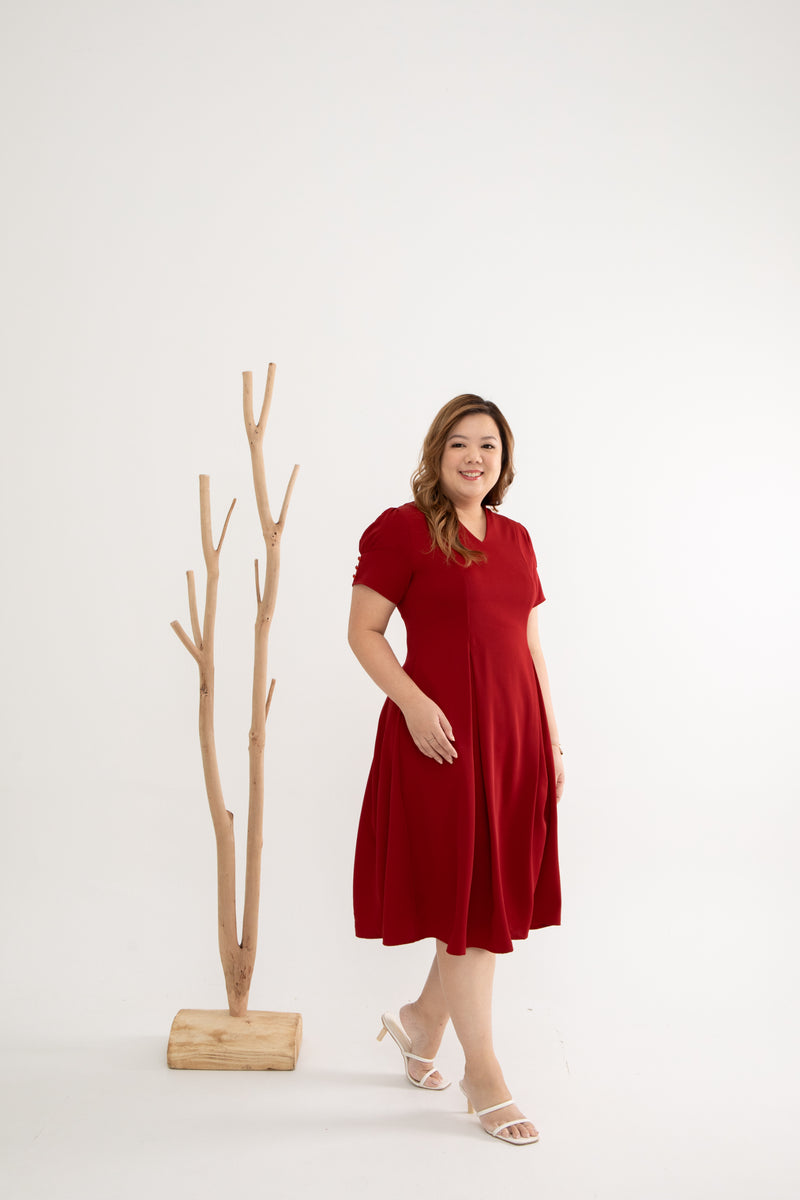 Sophisticate Twirl Skater Dress (Crimson Maroon)