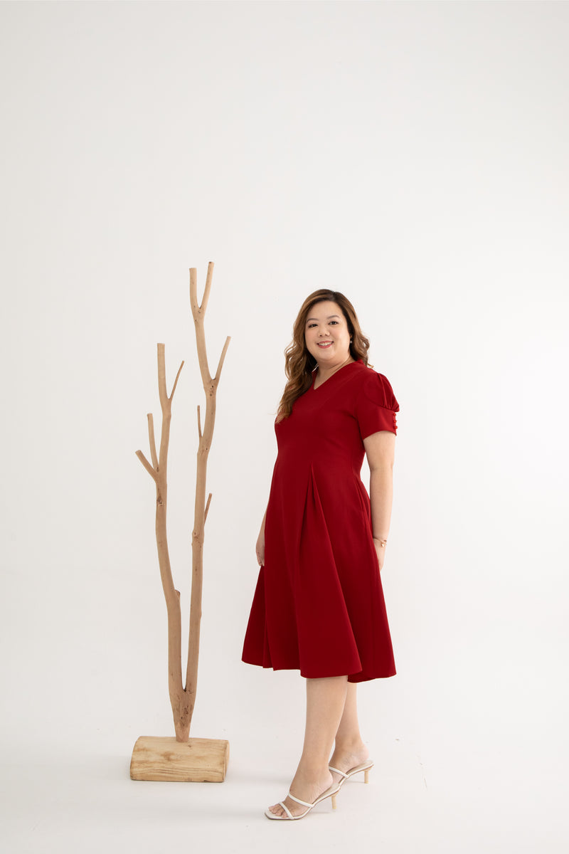Sophisticate Twirl Skater Dress (Crimson Maroon)