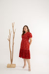 Pleats Bottom Embroidery Midi Dress (Édition limitée - Red)