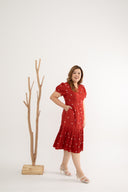 Pleats Bottom Embroidery Midi Dress (Édition limitée - Red)