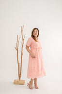 Embroidery Eyelet Duo Midi Dress (Rose Quartz)