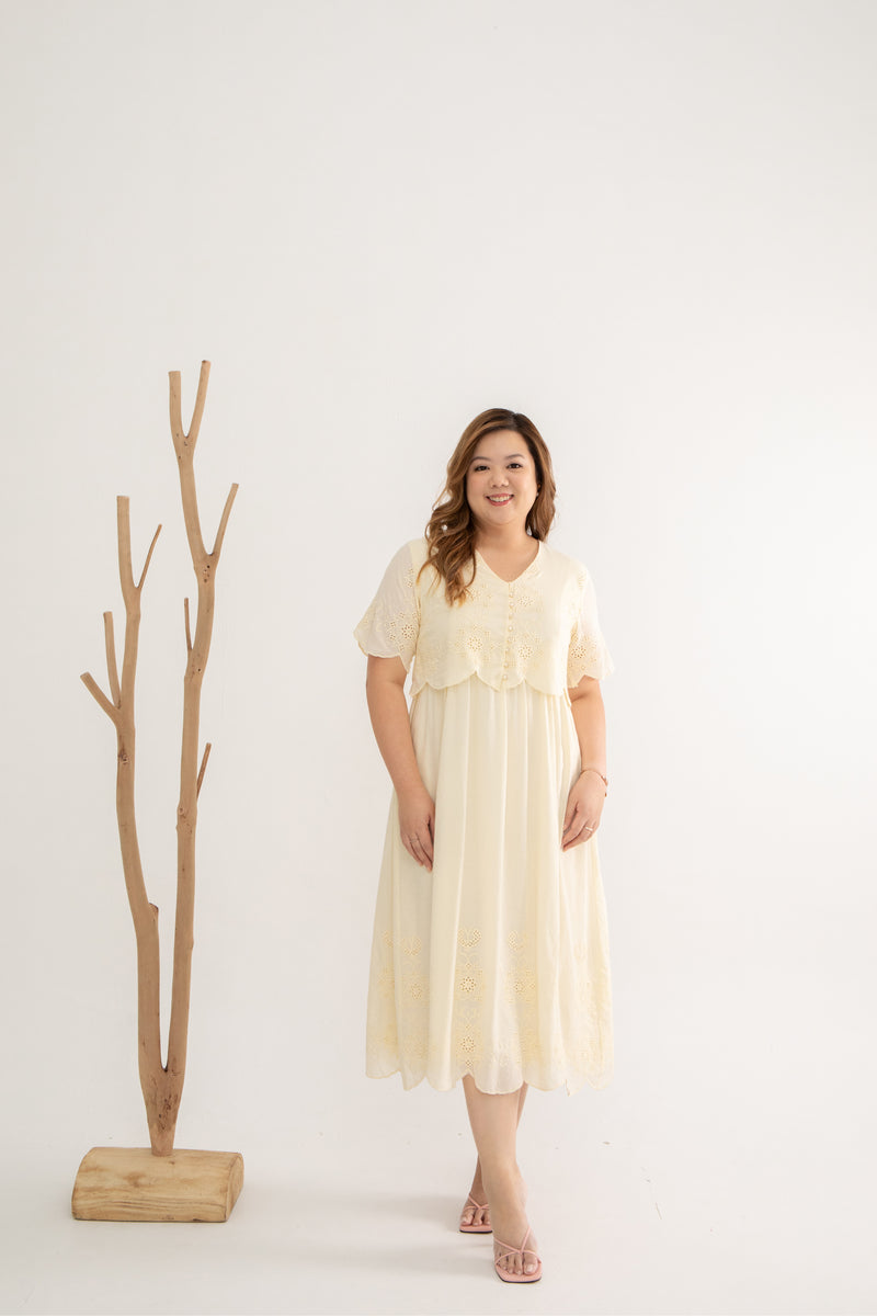 Embroidery Eyelet Duo Midi Dress (Citrine)