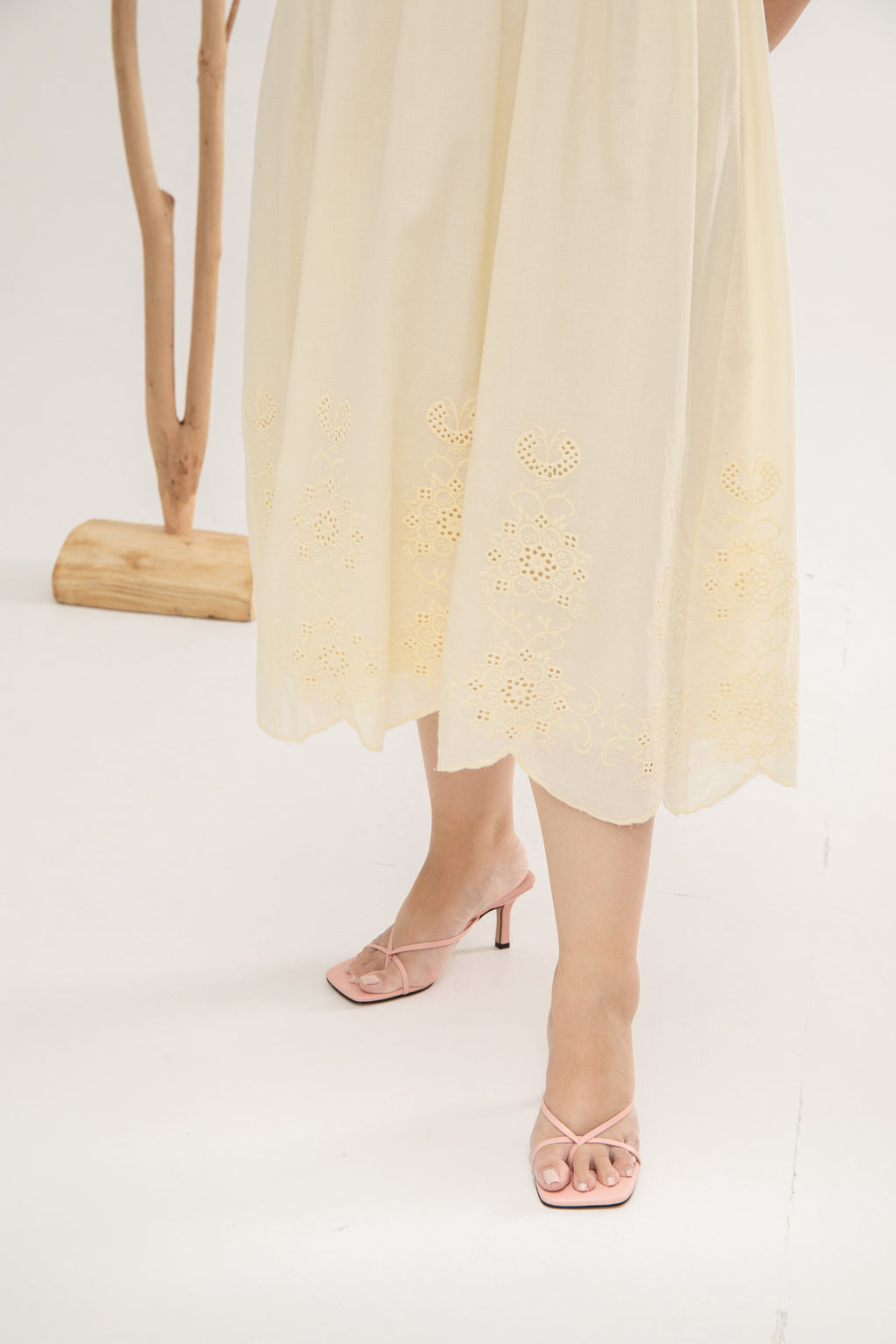 Embroidery Eyelet Duo Midi Dress (Citrine)