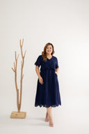 Embroidery Eyelet Duo Midi Dress (Twilight Blue)
