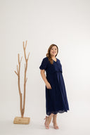 Embroidery Eyelet Duo Midi Dress (Twilight Blue)