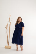 Embroidery Eyelet Duo Midi Dress (Twilight Blue)