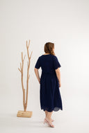 Embroidery Eyelet Duo Midi Dress (Twilight Blue)