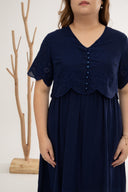 Embroidery Eyelet Duo Midi Dress (Twilight Blue)