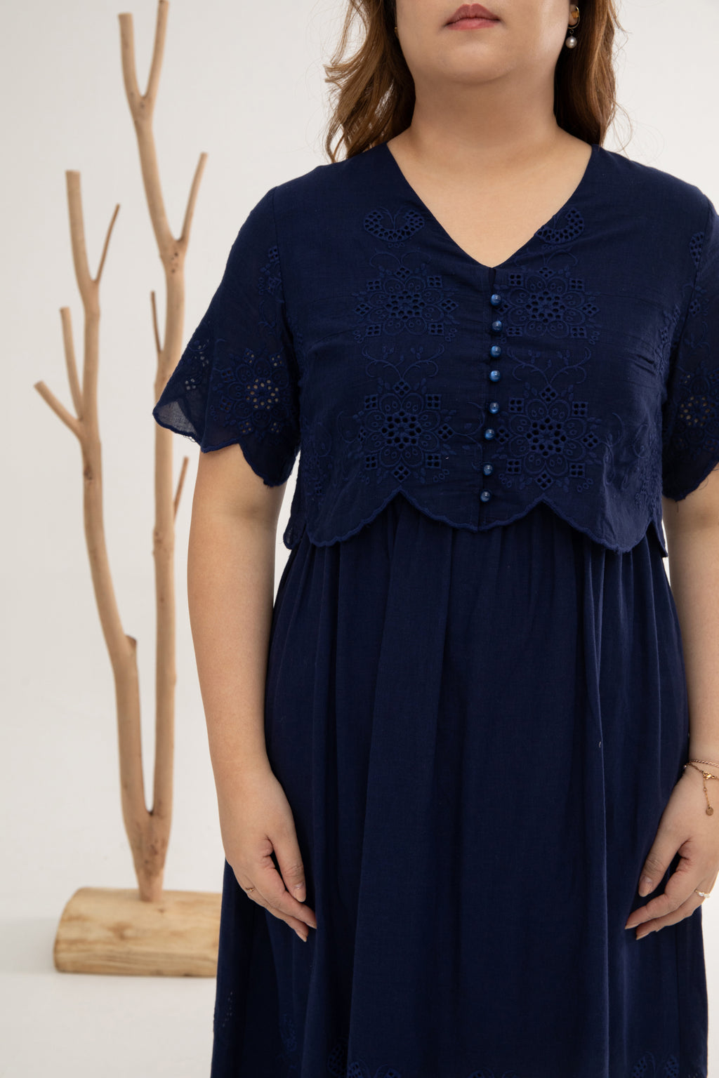 Embroidery Eyelet Duo Midi Dress (Twilight Blue)