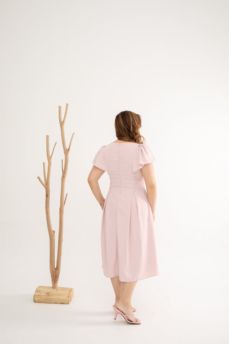 Contrast Buttons Skater Dress (Blushing Pink)