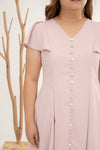 Contrast Buttons Skater Dress (Blushing Pink)