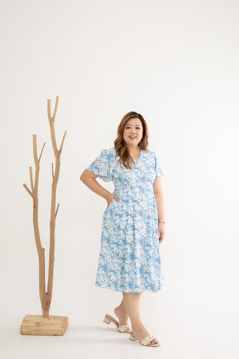 Empire Pleat Dress (Petal Blue Whispers)