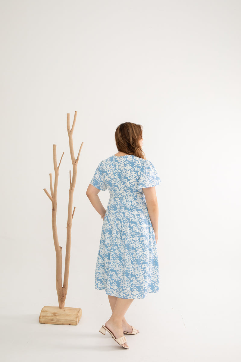 Empire Pleat Dress (Petal Blue Whispers)