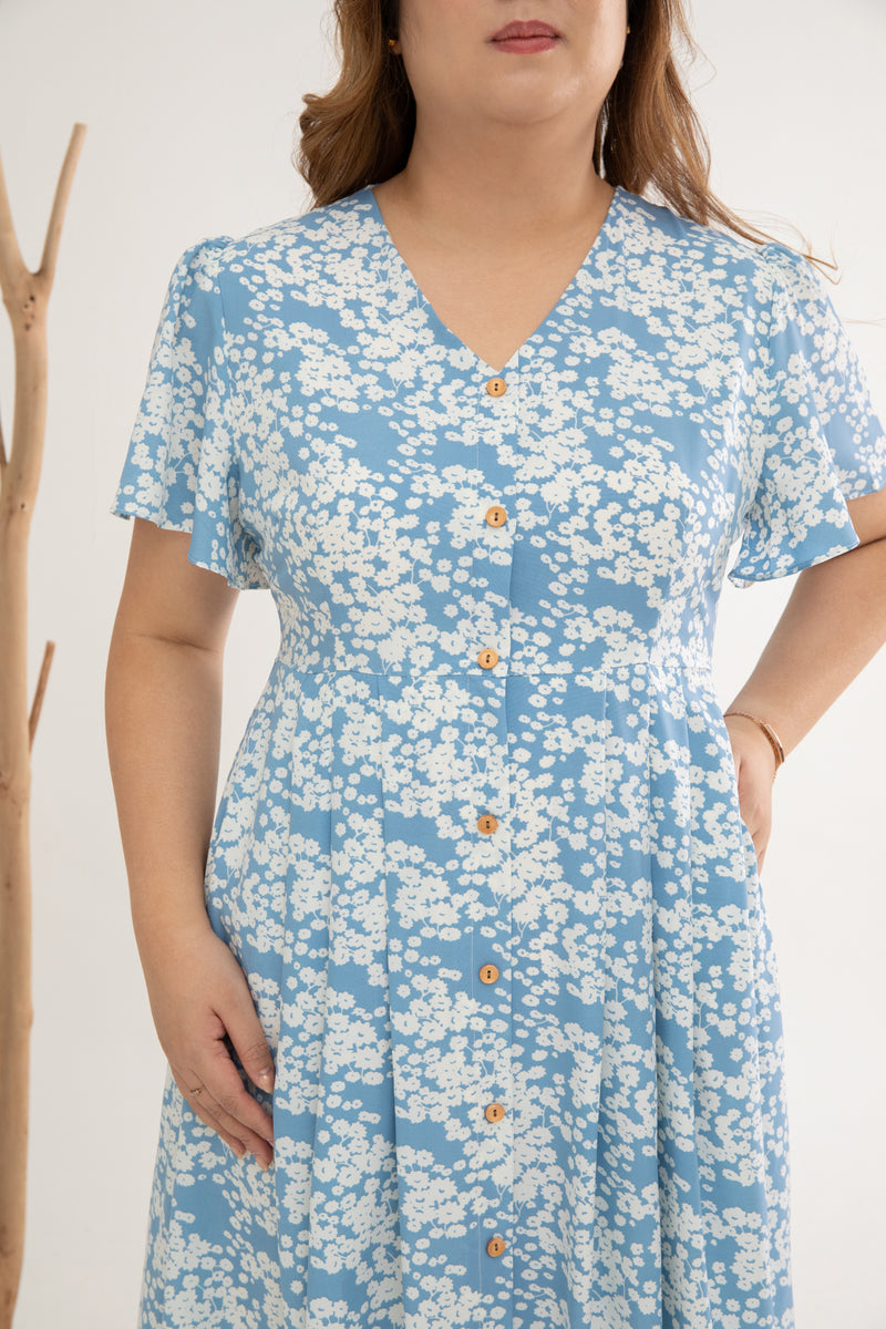 Empire Pleat Dress (Petal Blue Whispers)