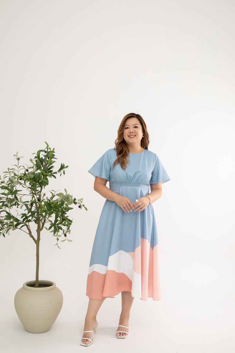 Gathered-waist Midi Dress (édition limitée print - Sunrise Sky)