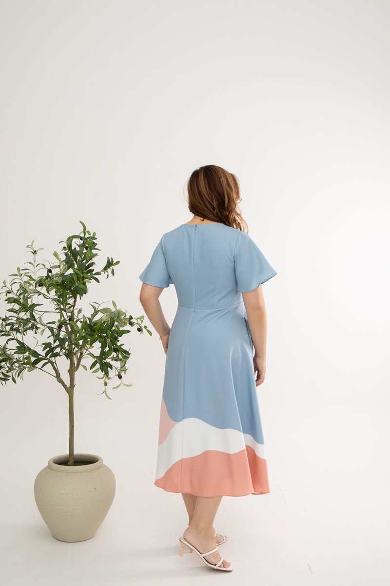 Gathered-waist Midi Dress (édition limitée print - Sunrise Sky)