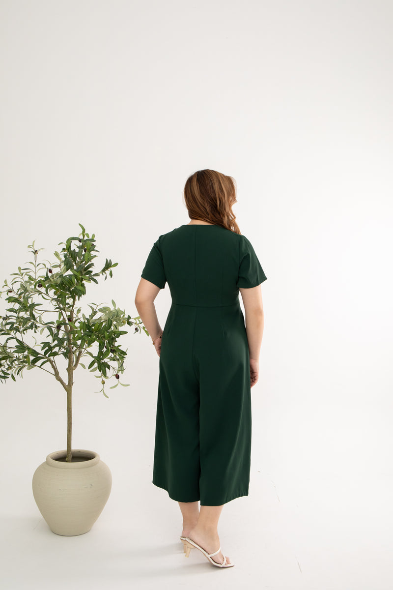 Front Zip Lapels Midi Jumpsuit (Forest Green)