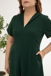 Front Zip Lapels Midi Jumpsuit (Forest Green)