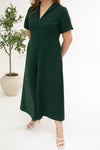 Front Zip Lapels Midi Jumpsuit (Forest Green)