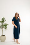 Front Zip Lapels Midi Jumpsuit (Navy)