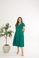 Contrast Buttons Skater Dress (Emerald)