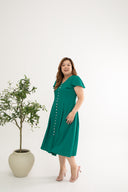 Contrast Buttons Skater Dress (Emerald)