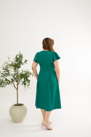 Contrast Buttons Skater Dress (Emerald)