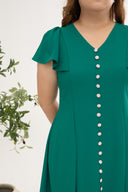 Contrast Buttons Skater Dress (Emerald)