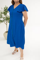 Contrast Buttons Skater Dress (Queen Blue)