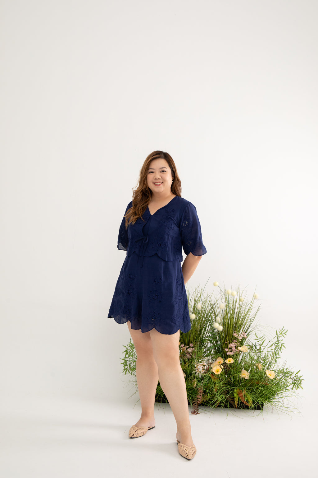 Embroidery Eyelet Chic Duo Romper (Twilight Blue)