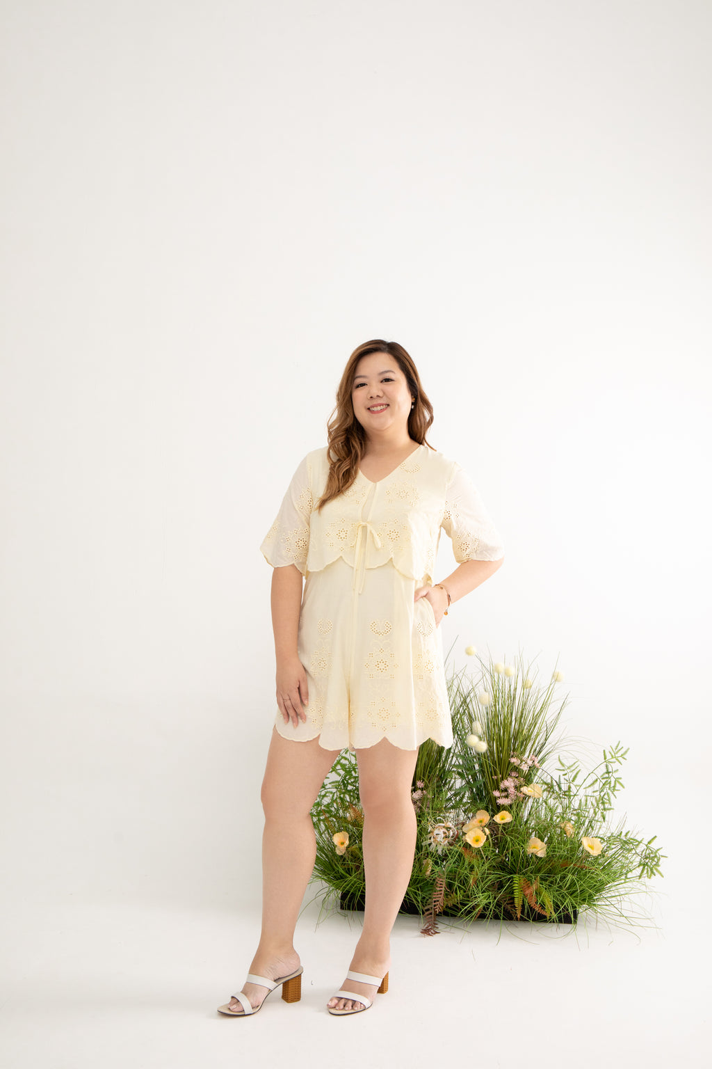 Embroidery Eyelet Chic Duo Romper (Citrine)