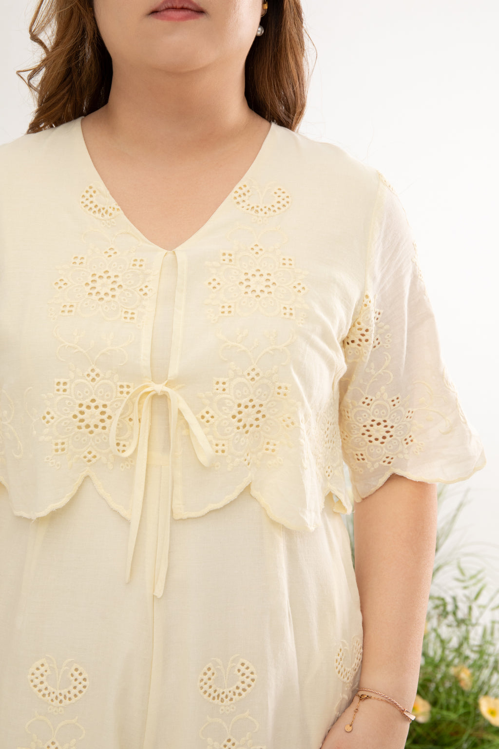Embroidery Eyelet Chic Duo Romper (Citrine)
