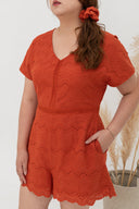 Embroidery Eyelet Romper (Tomato)