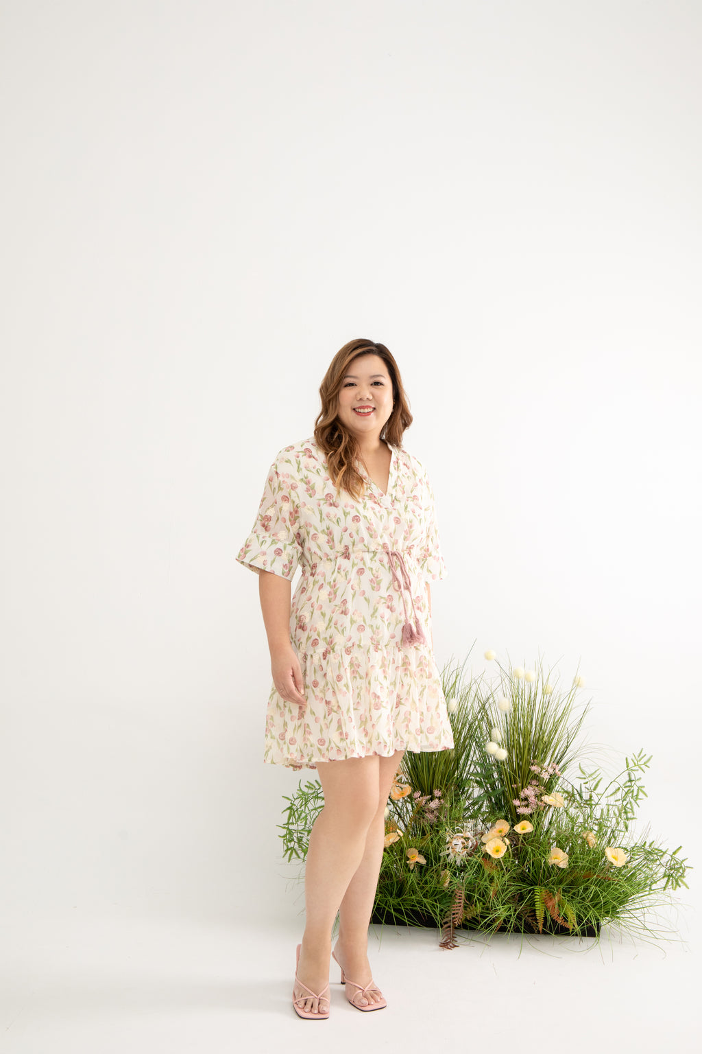 Kimono Drawstring Embroidery Dress (Subtle Rose)