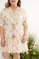 Kimono Drawstring Embroidery Dress (Subtle Rose)